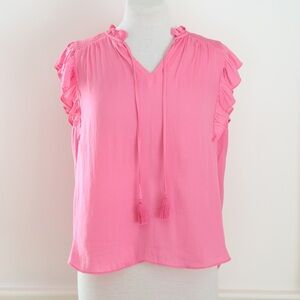 Cupcakes & Cashmere Pink Ruffle Sleeve Blouse Tasseled Size Medium